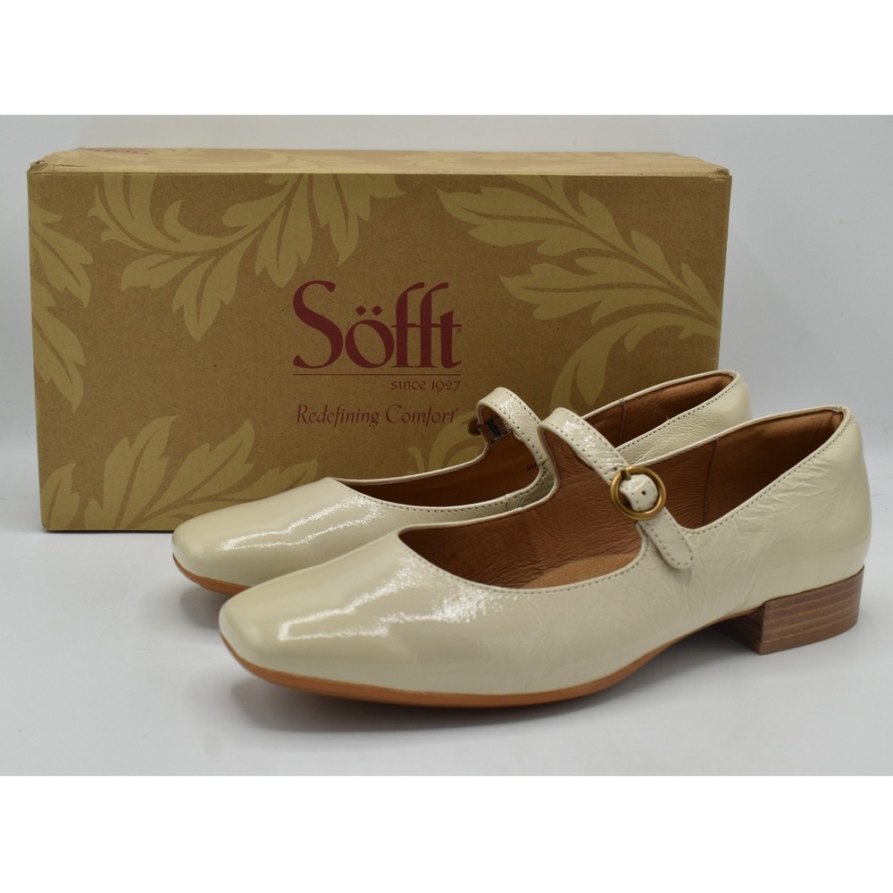 Sofft Elsey Mary Jane Women 9 Tapioca Grey NEW Patent Leather Square Toe Shoes
